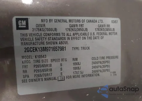 2007 Chevrolet Silverado 1500 Lt2 z USA, uszkodzony, nr VIN 2GCEK13M971657981